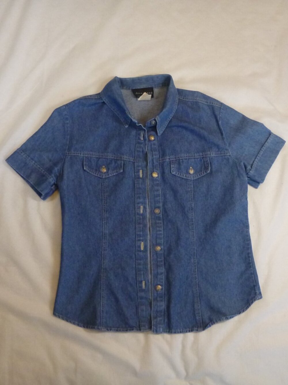 Vintage Connected Apparel Short Sleeve Denim Shirt Blouse - Blue Size 10
